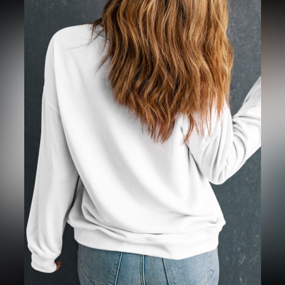 1123. Glitter heart crewneck sweatshirt white she red - Picture 3 of 3